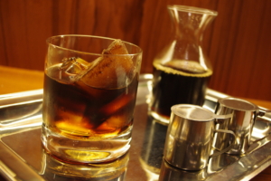 Cold brewed coffee with ice cubes